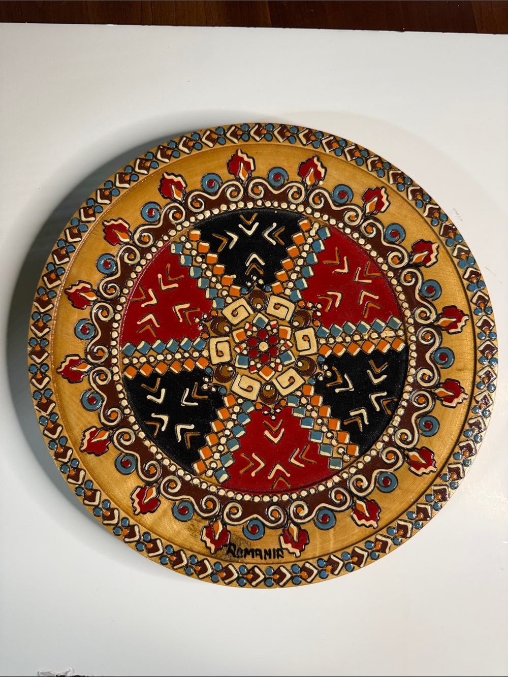 Romania Hand-Painted and carved Decorative Round wooden Wall Plate